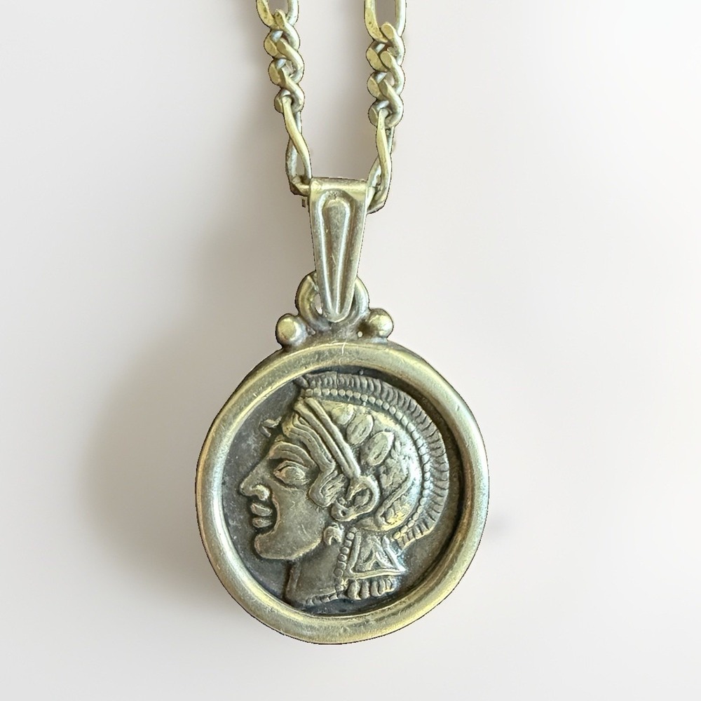 Vintage Sterling Silver Athena Pendant on Sterling Silver Chain Italy  925 Stamp